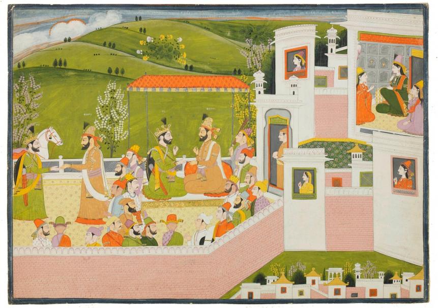 The Asura King Kalayavana Receives the Messenger Salva, Kangra, c. 1820